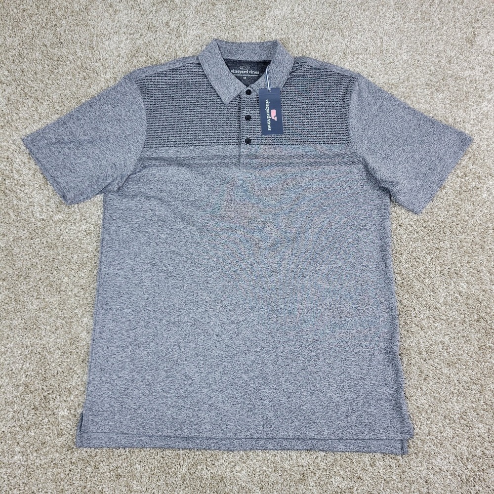 NWT Vineyard Vines Mens Medium Gray Chest Stripe Performance Stretch Golf Polo - Picture 2 of 5